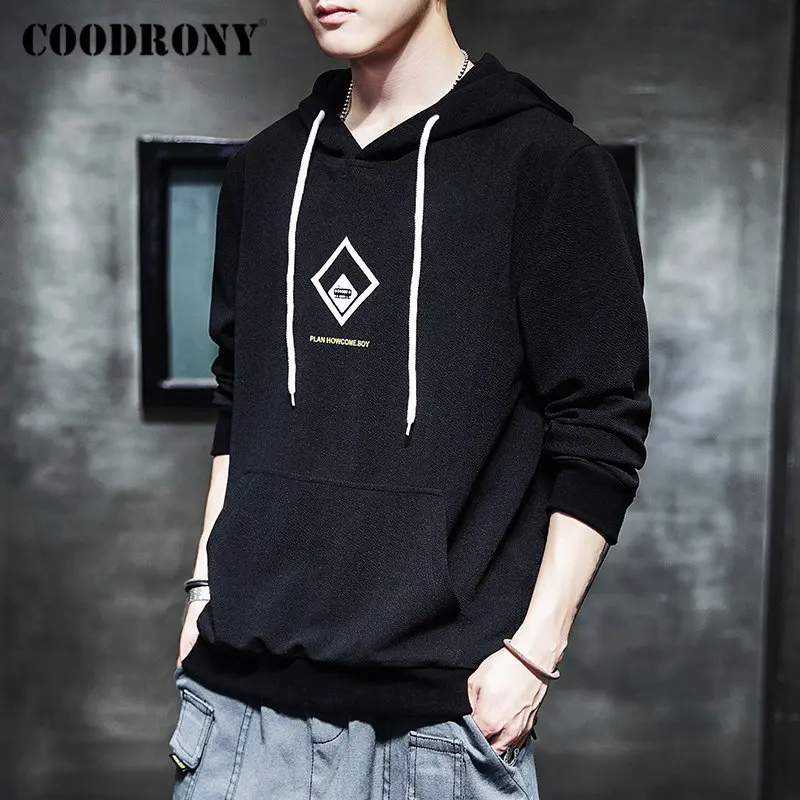 Бренд COODRONY, мужские толстовки, Осень-зима, хип-хоп толстовка, Мужская Уличная мода, с капюшоном, флисовый пуловер, худи, мужские топы 94013