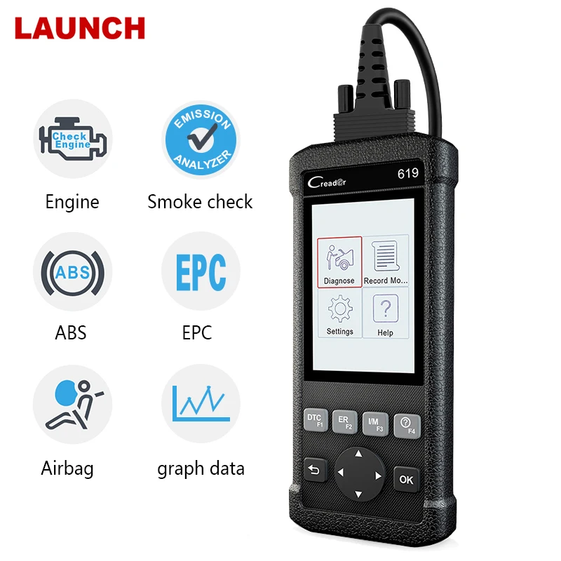 

Launch X431 CR619 OBD2 Scanner Car Diagnostic Scanner Read Erase Code Oil SAS ABS Reset Airbag System Engine Diagnostic Tool