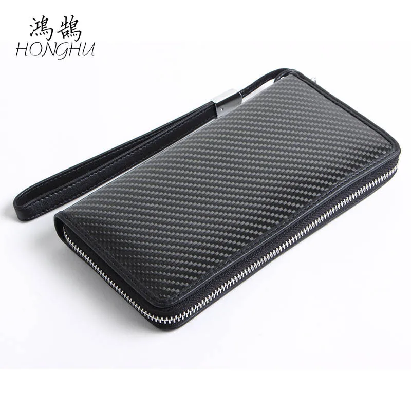 

Import Carbon Fiber Business MEN'S Wallet Long Zipper Handbag Large Capacity Multi Card Bit Handbag