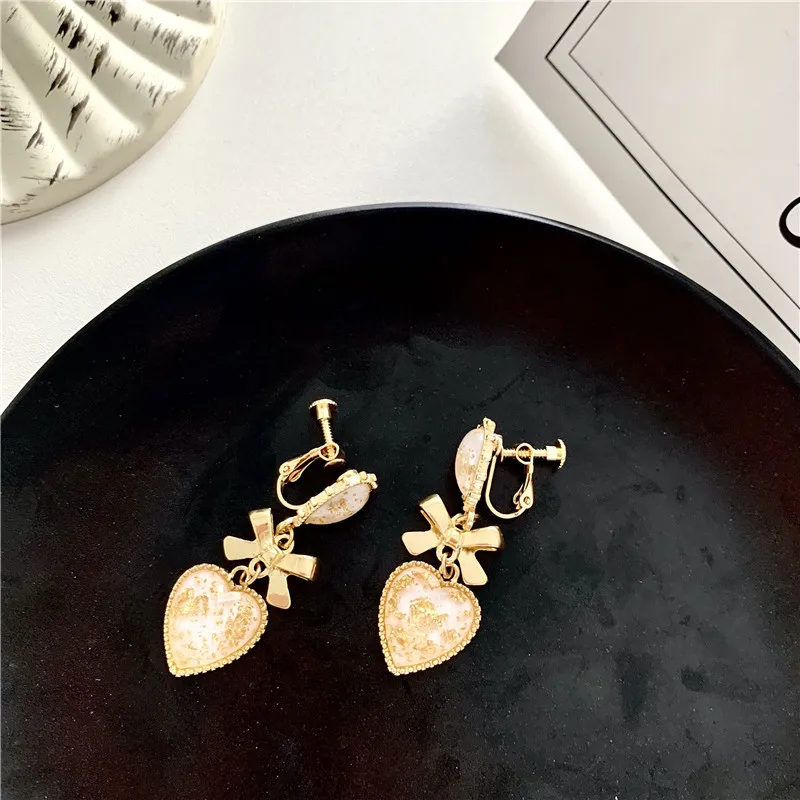 Clip Earrings Beige Блестящие многоцветные серьги без прокола с бантиком, корейские модные серьги для женщин, 925 серебряная игла - Окраска металла: Clip Earrings Beige