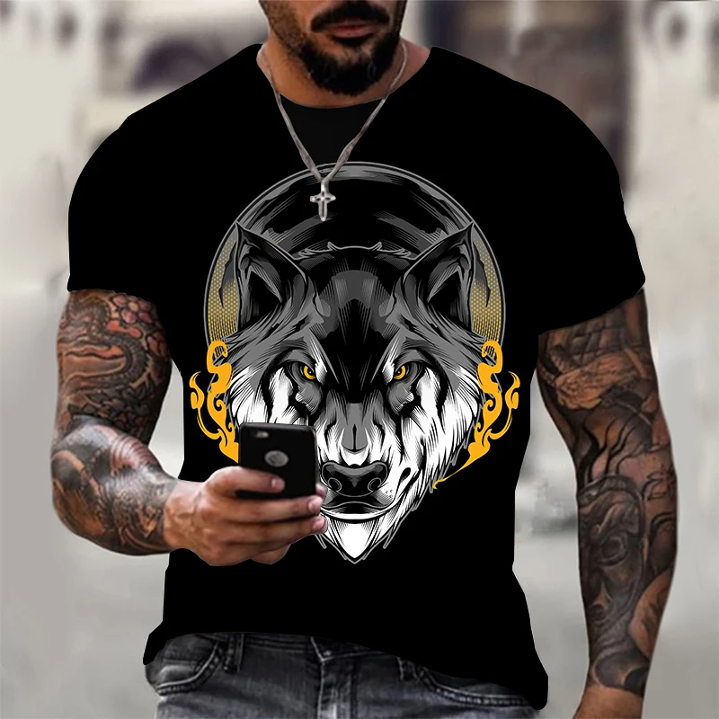 New Wolf T-shirt 3D Print Summer T shirt for Men Casual Oversized Men's Sports T-shirt O-neck hip hop Short Sleeve Tops Clothes