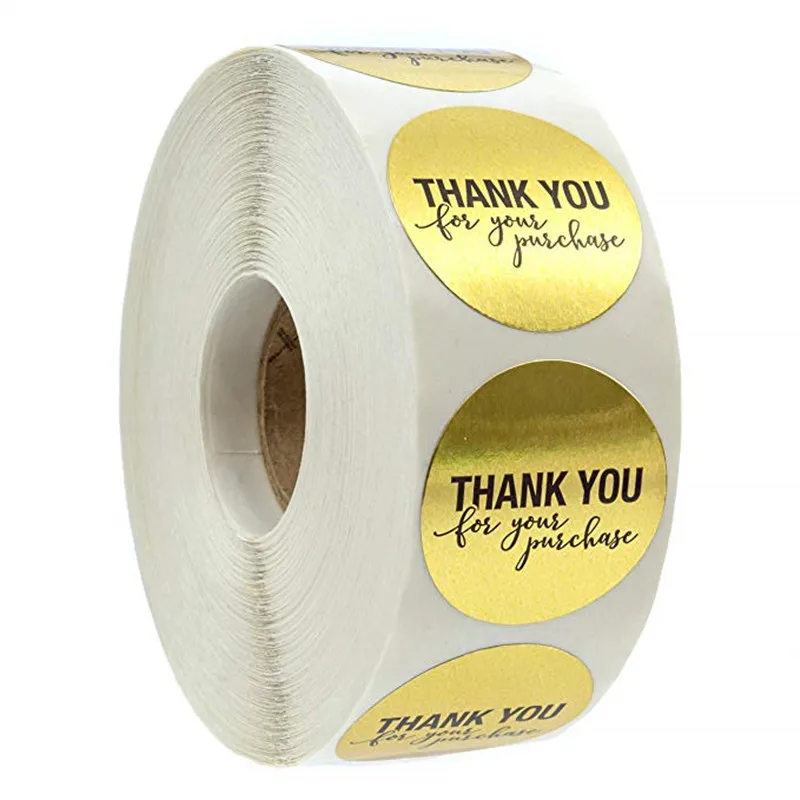 

500pcs/roll Round Foil Gold Thank You for your purchase Stickers seal labels scrapbooking for gift Packaging stationery sticker