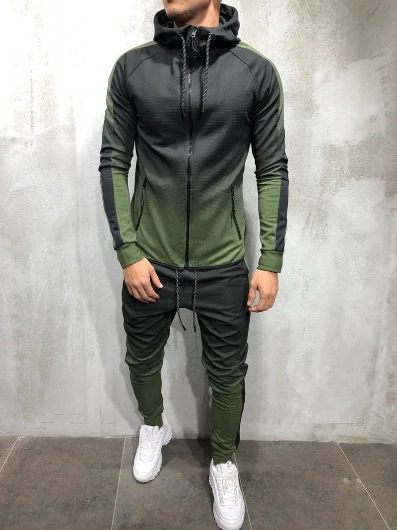 Zogaa Zipper Tracksuit Men Sets 3D Print Sports 2 Pieces Sweatsuit Men Clothes Printed Hooded Sweatshirt+ Pants Track Suit Male