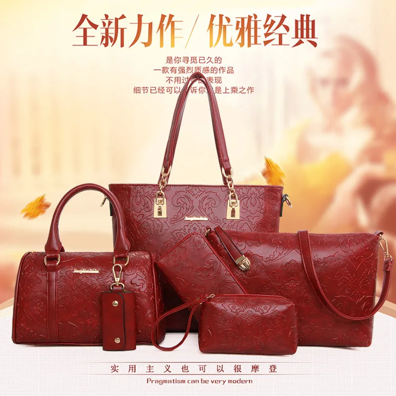 

2018 New Style Europe And America Embossed Six Pieces Set Single-shoulder Bag for Women Versitile Fashion Picture WOMEN'S Bag