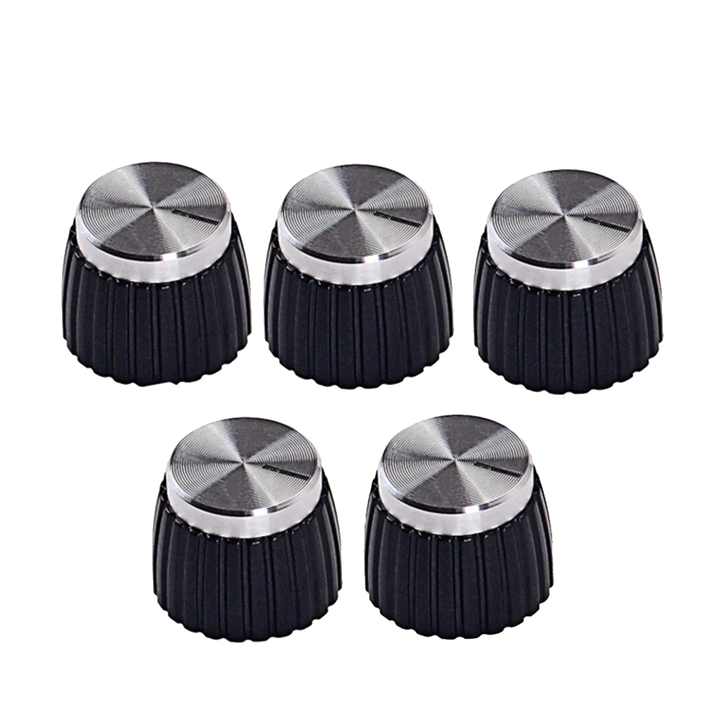 5Pcs Plastic Black Guitar Stereo AMP Amplifier Knobs Buttons with Silver Cap for    