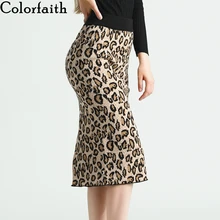 Colorfaith осенне-зимняя женская юбка Сексуальная леопардовая расцветка Империя прямой до середины икры бедра модные женские юбки SK8826