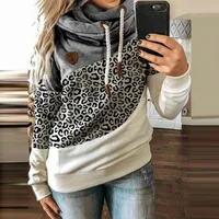 Women Patchwork Hooded Sweatshirt Autumn Winter Leopard Print Harajuku Drawstring Hoodie Casual Long Sleeve Pullover Tops Female 1