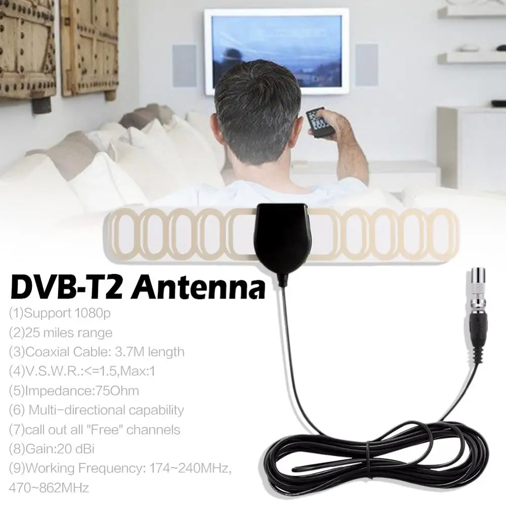 

Digital VHF-H UHF TV Active Antenna Built-in 20dB RF AMP Car DVB-T Antenna DVB-T2 Antenna 20dB Gain Digital TV Antenna F Plug