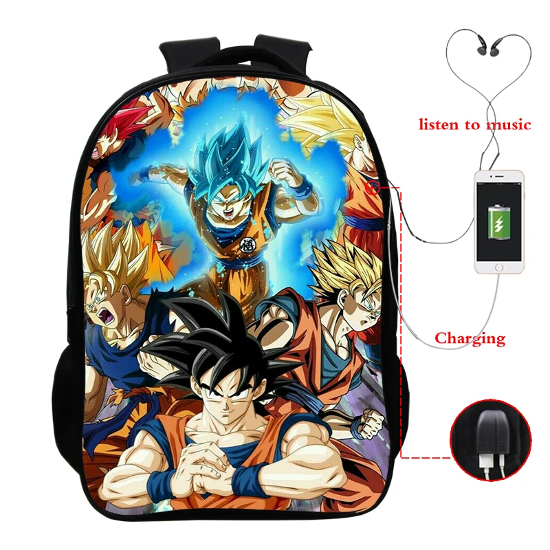A5 Рюкзак Mochila Dragon Ball USB Super Goku для наушников, рюкзак, школьные сумки для девочек-подростков, рюкзак для путешествий - Цвет: A5