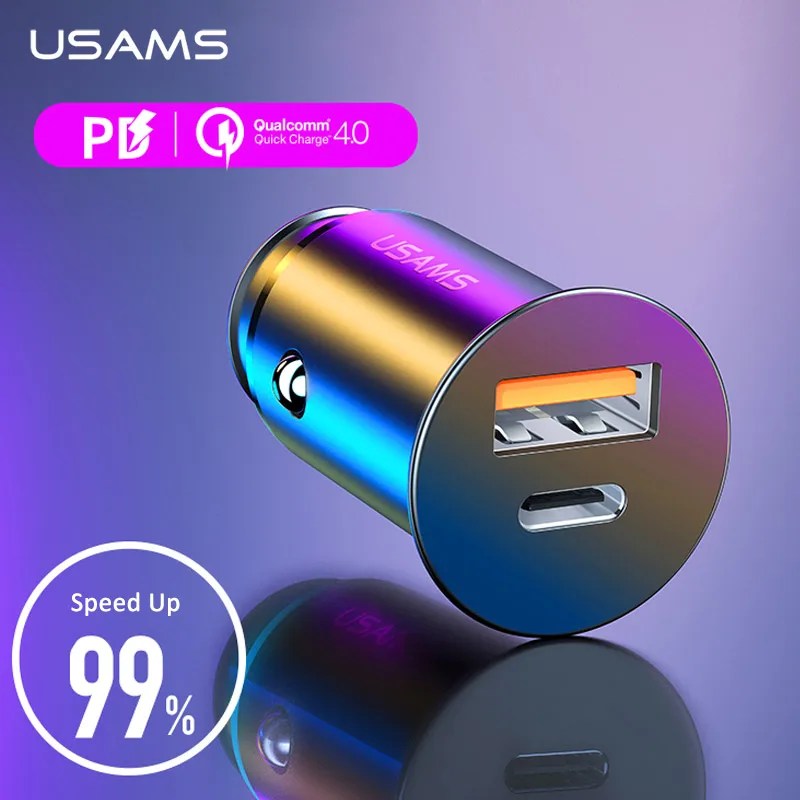 USAMS 5A металлическое USB Автомобильное зарядное устройство QC4.0 Быстрая зарядка для