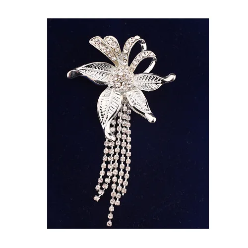 

Top Grade S925 Silver-plated Tassels Flower Brooch Europe And America Alloy Claw Chain Corsage Wedding Dress Evening Gown Access
