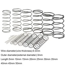 10 adet 0.3*3*5-50mm bahar çelik küçük sıkıştırma serbest bırakma mekanik geri dönüş yayı basınç yayı OD 3mm 0.3x3x5-50mm