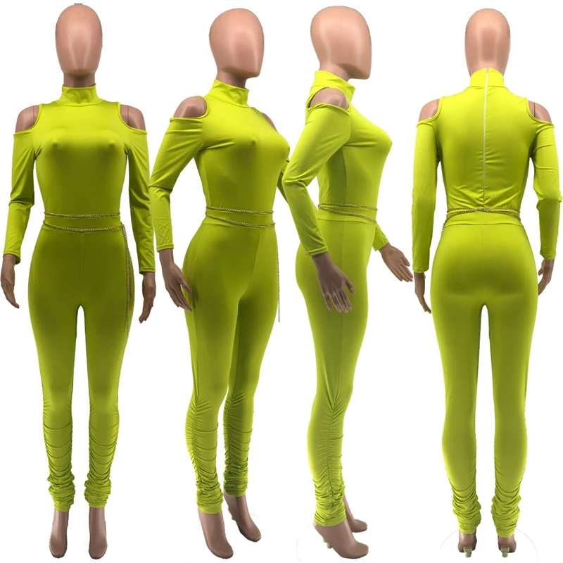 Macacão de Manga Bandage Bodycon Longa Empilhados Peça Macacão Feminino Queda Roupas 2021 Festa Sexy Clubwear Uma 13 High Quality Moda Feminina
