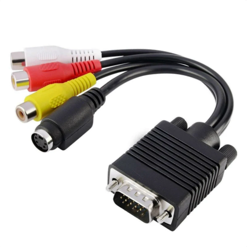 Sub-D 15 pin Male VGA SVGA to S-Video 3 RCA TV AV Out TV-Out Converter Adapter Cable for Laptop PC Video Cards