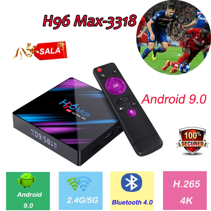

Newest H96 Max-3318 Full HD Smart TV Set Top Box Android 9.0 Bluetooth DC 5V/2A HDMI 2.0a for 4k@60Hz 64GB Smart Media Player