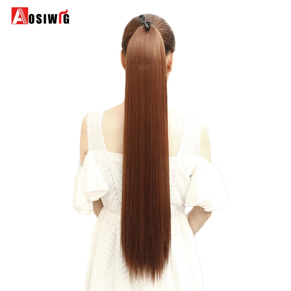 

AOSIWIG Long Straight Clip in Ponytails Wig High Temperature Fiber Synthetic Drawstring Fake Hair Extensions Pony Tail hairpiece