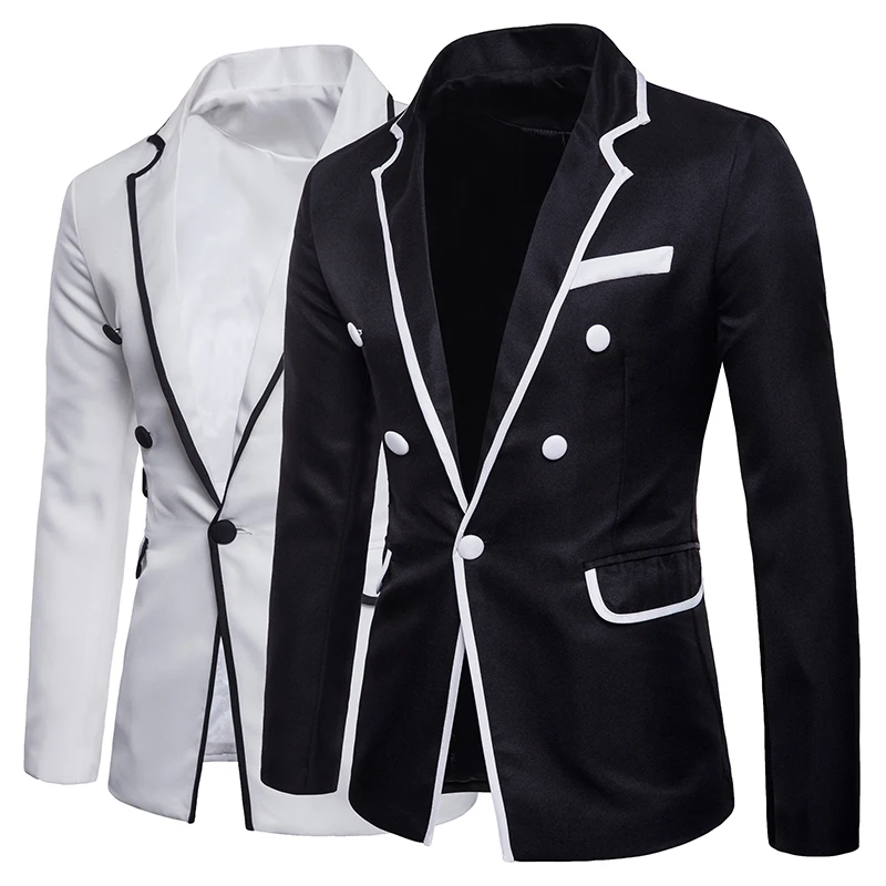 Черный, белый блейзер Masculino Slim Fit модный, застегивающийся на одну пуговицу мужской блейзер пальто осенняя мужская пуговица с длинными рукавами костюм куртки