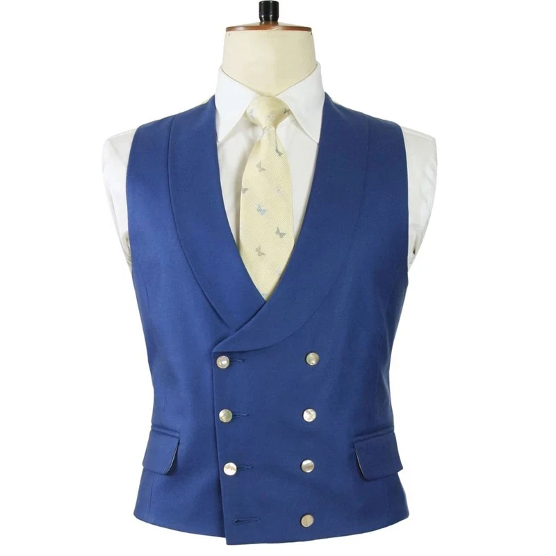 

2022 Men Vest Shawl Lapel Double Breasted Formal Blue Wedding Suit Vests for Groom Groomsmen Slim Fit Waistcoat Male Clothing