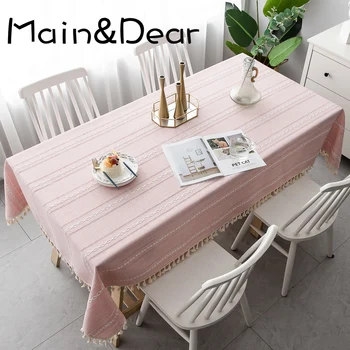

Striped Fabric Cotton And Linen Small Fresh Coffee Table Cover Cloth Dinner Rectangular Smple Modern Tablecloth Lace Tassel