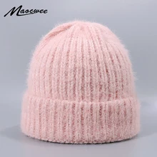 Женская шляпа, вязаная шапка, вязаная шапка, кроличья шерсть, высокое качество, осень и зима, теплая Толстая мягкая шапка, Дамская вязаная шапка