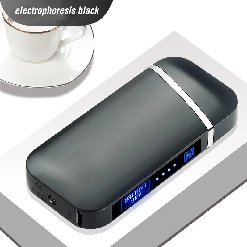 Электрическая зажигалка с подключением к USB Finger print Touch Fire электронная плазменная двойная дуговая Зажигалка ветрозащитные металлические зажигалки для сигарет мужские гаджеты - Цвет: Touch Black