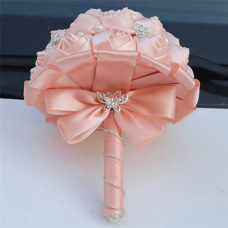 Wifelai-a-broche de boda hecho A mano, ramo de flores de satén rosa, ramos de dama de honor nupcial, ramo de novia, W252-17 de noiva