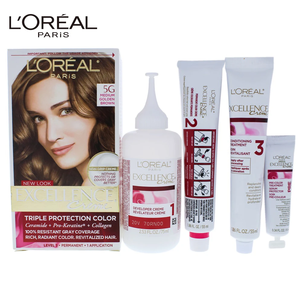 LOreal Paris Excellence Non-Drip Creme Triple Protection Color # 5G Medium Golden Brown
