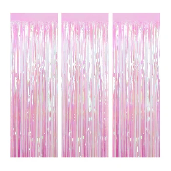 

3 Pack PET Fringe Curtains Curtain for Party Photo Backdrop Wedding Decor (Iridescent)