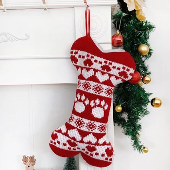 

Christmas Stockings Cute Bone/Fish Shape Gifts Candy Bags Knit Christmas Decorations for Christmas Tree New Year