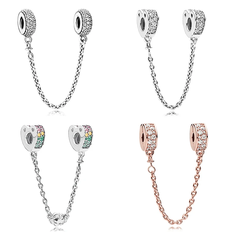 

PDB 03 100% 925 sterling silver rose sparkle elegant multi-color arc love sparkling charm safety chain