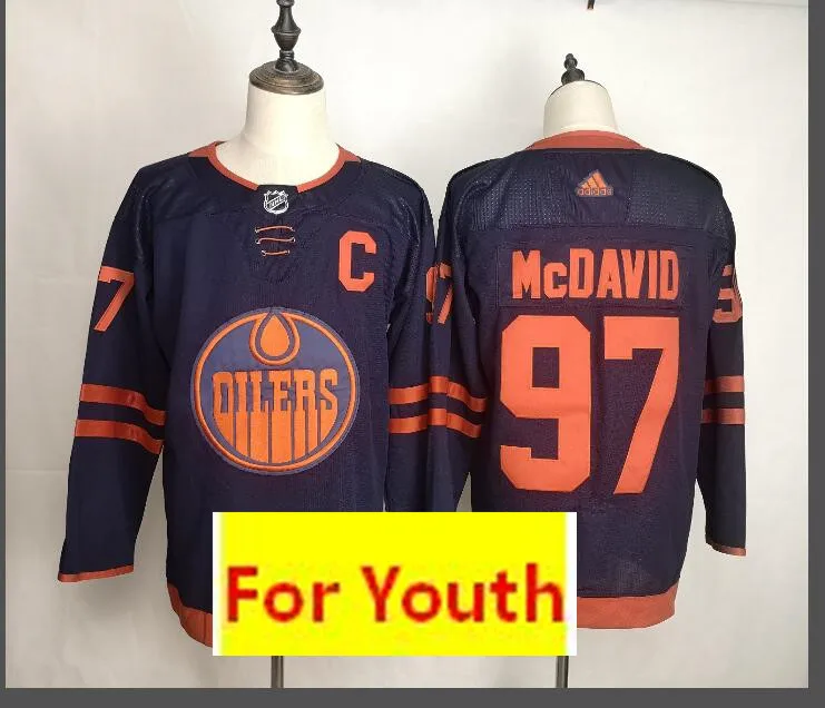 Сшитый Edmonton Youth#97 Connor McDavid#29 Leon Draisaitl#93 Nugent-Hopkins детский трикотаж - Цвет: Серый