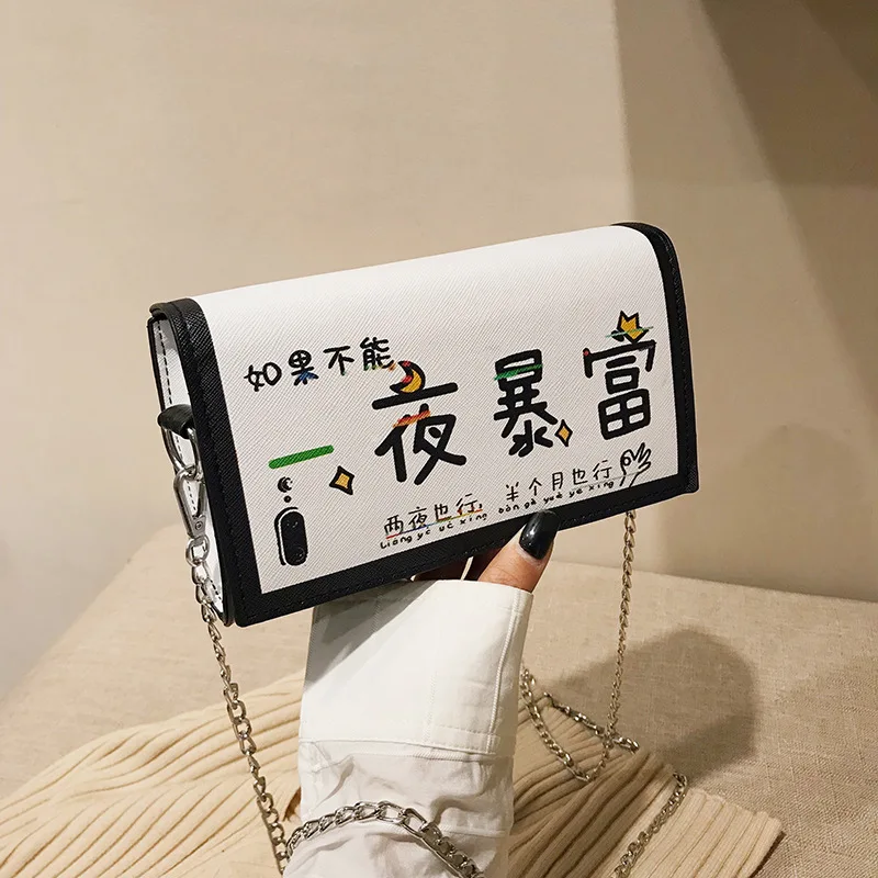

2019 New Style Printed Square Sling Bag Personalized Text Crossbody Bag Fashion Cool GIRL'S Small Bag