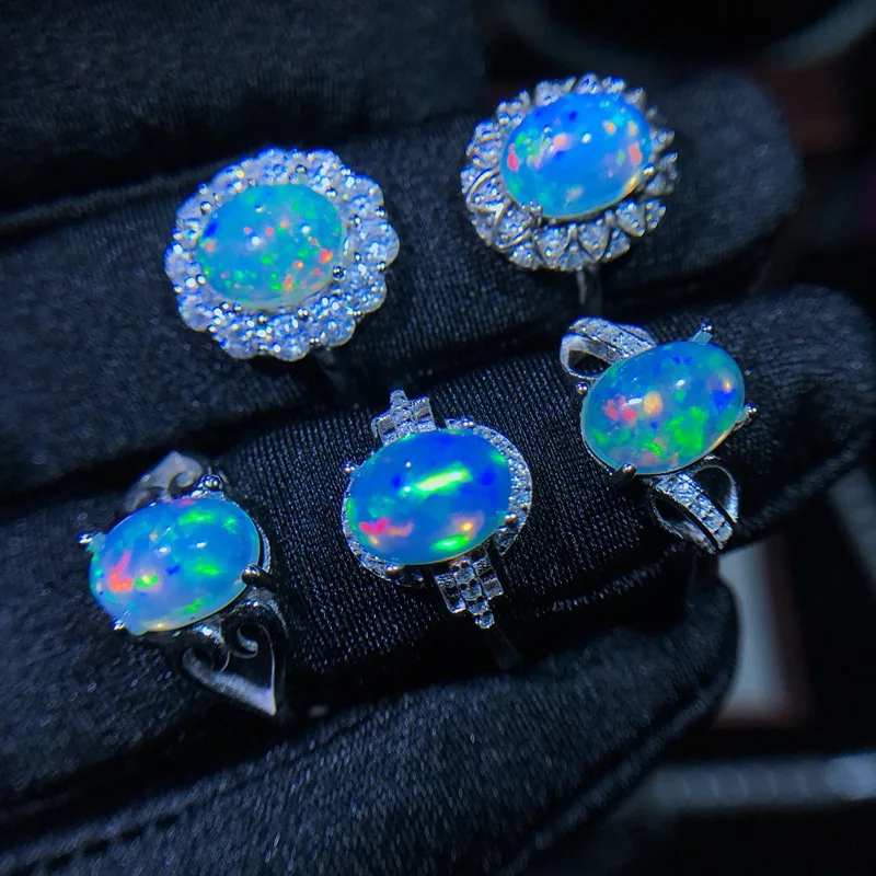 

MeiBaPJ 5 Styles 2 Carats Natural Opal Gemstone Flower Ring for Women Real 925 Sterling Silver Charm Fine Wedding Jewelry