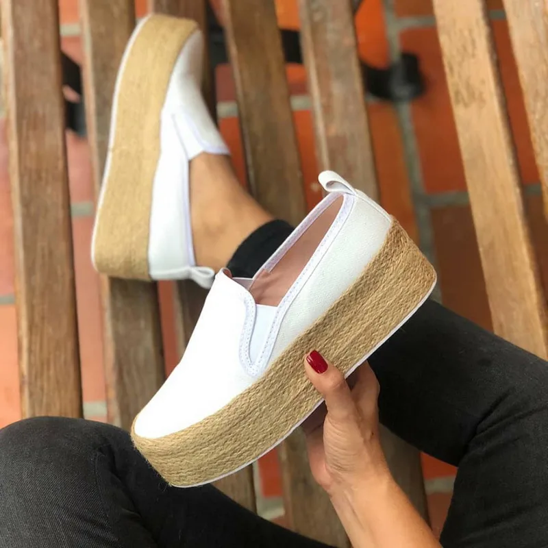 

Women Breathable Canvas Fashion Flats Espadrilles Platform Loafers Shoes 2019 New Ladies Summer Slip On Casual Lazy Shoes