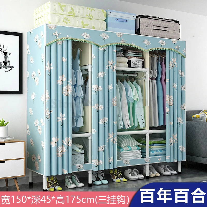 Wardrobe Simple Cloth Wardrobe Steel Pipe Thickening Reinforcement Thickening Assembled Steel Frame Fabric Closet Simple - Цвет: Бургундия