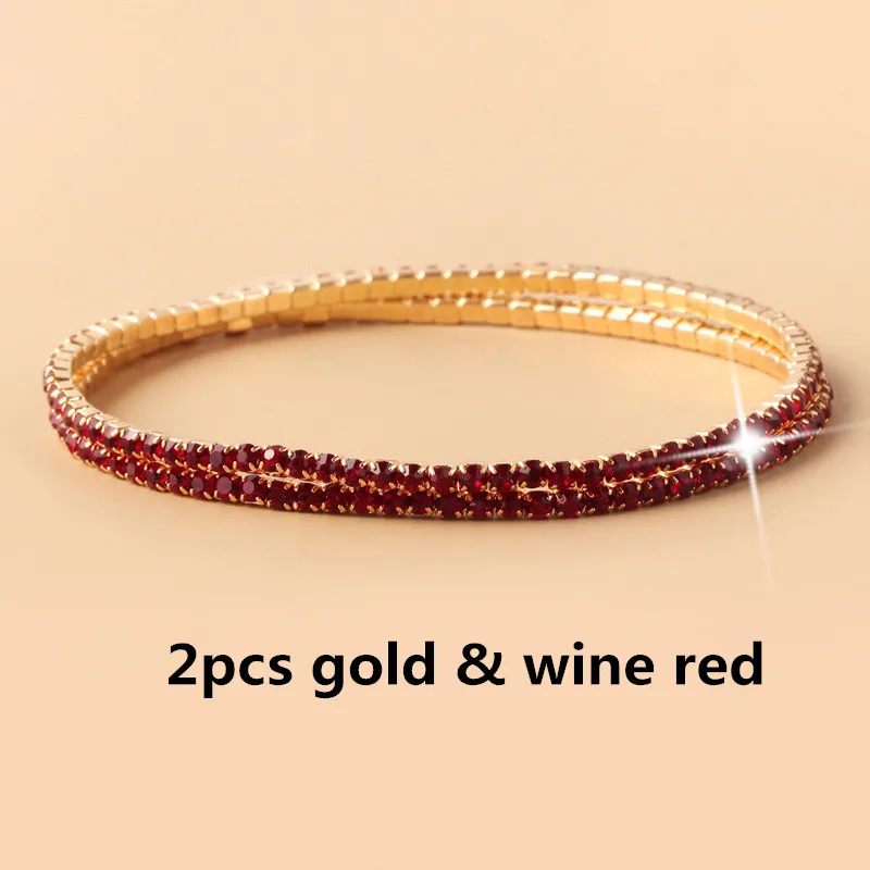 1-2 шт набор циркониевый регулируемый браслет для женщин шариковая направляющая Кристалл CZ золото/серебро цвет ювелирные изделия Pulseira Feminina - Окраска металла: 2pcs gold wine red