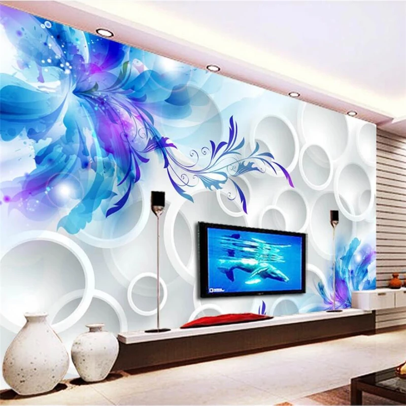 

beibehang Custom Wallpaper Blue Lily 3D Murals Living Room Bedroom Restaurant TV Background Wall Paper papel de parede 3d обои
