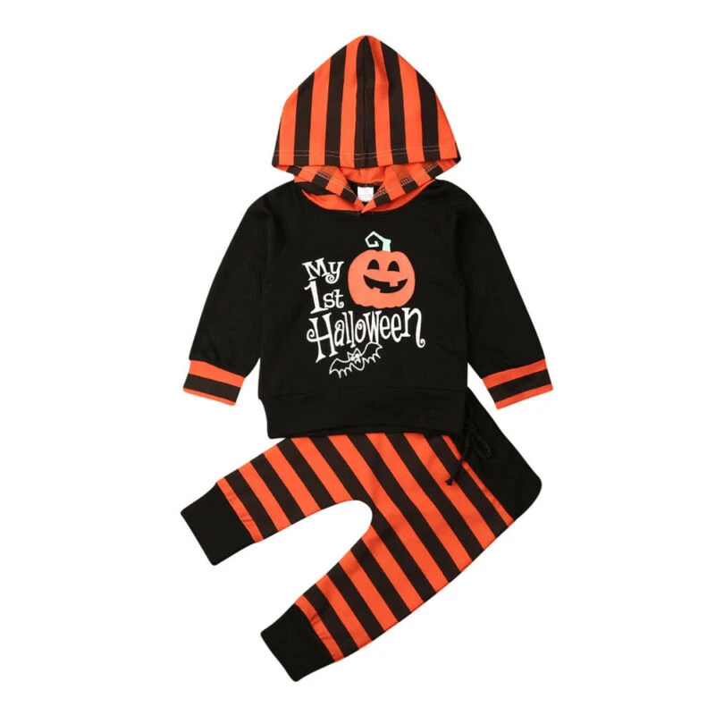 0 2t Kids My First Halloween Outfit Baby Boys Girls Clothes Pumpkin Set Infant Hoodie Striped Pants Toddler Children Costume Clothing Sets Aliexpress
