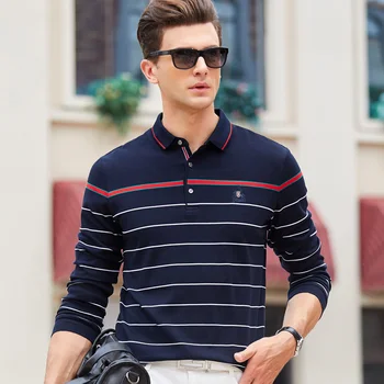 

High Quality Solid color 3D Embroidery Polo Shirt Casual Polo Shirt men's Long sleeve polo shirt Striped men Polos Anti-Pilling