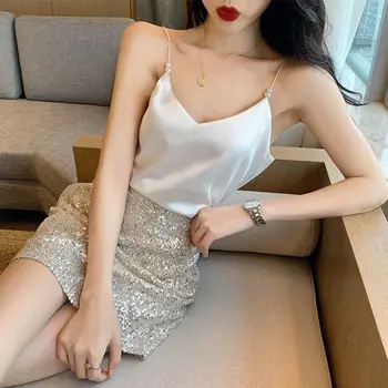 

s-2xlsize Solid color top sexy sexy v-neck pearl thin belt outer wear inner camisole female student bottoming shirt