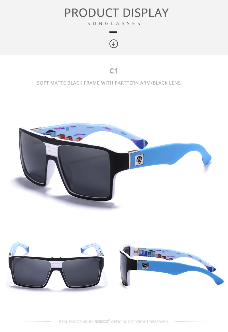 KDEAM квадратные поляризационные солнцезащитные очки Для мужчин Замочная скважина мост 6-основа с покрытием солнцезащитные очки с широкими панели для ног