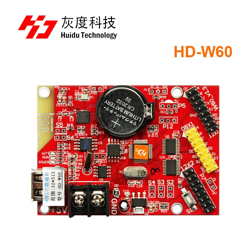 

Huidu HD-W60 U-Disk Built-in WiFi Single Color Dual Color LED Display Control Card 32x512 Pixels Support (W61/W62/W63 on Sale)