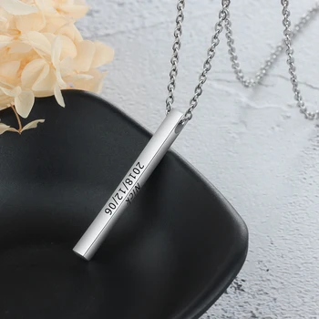 

Personalized 3D Bar Necklace Custom Engraved 4 Sides Stainless Steel Chain Necklaces & Pendants Gifts for Women Jewelry