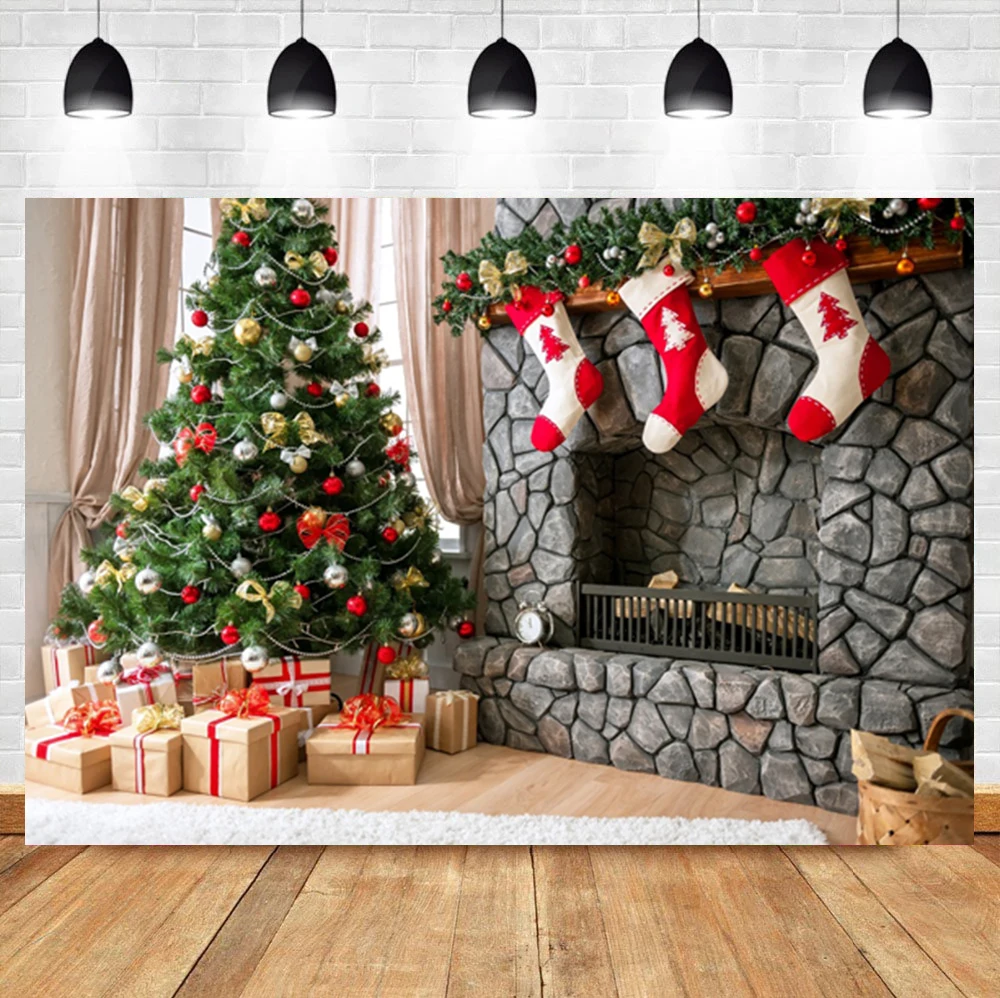 Laeacco Christmas Photography Backdrops Window Scenery Curtain Pillow Wreath Snow Winter Photographic Backgrounds for Photo Studio