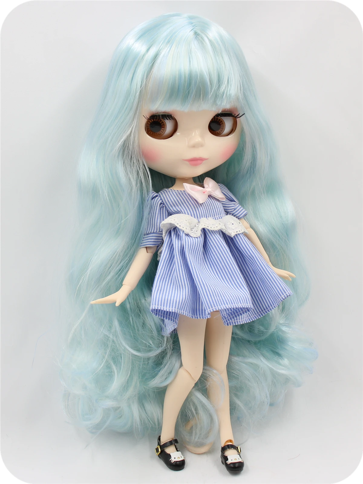 Neo Blythe Doll with Blue Hair, White Skin, Shiny Cute Face & Custom Jointed Body 1