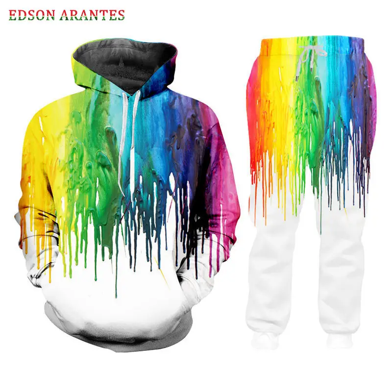 Custom S-7XL Mens Sets Rainbow Splash Print Hoodie Sweatshirt +Jogger Pants 2 Pcs Sets Unisex Casual Zipper Jackets Tee Tank Set (6) - 副本