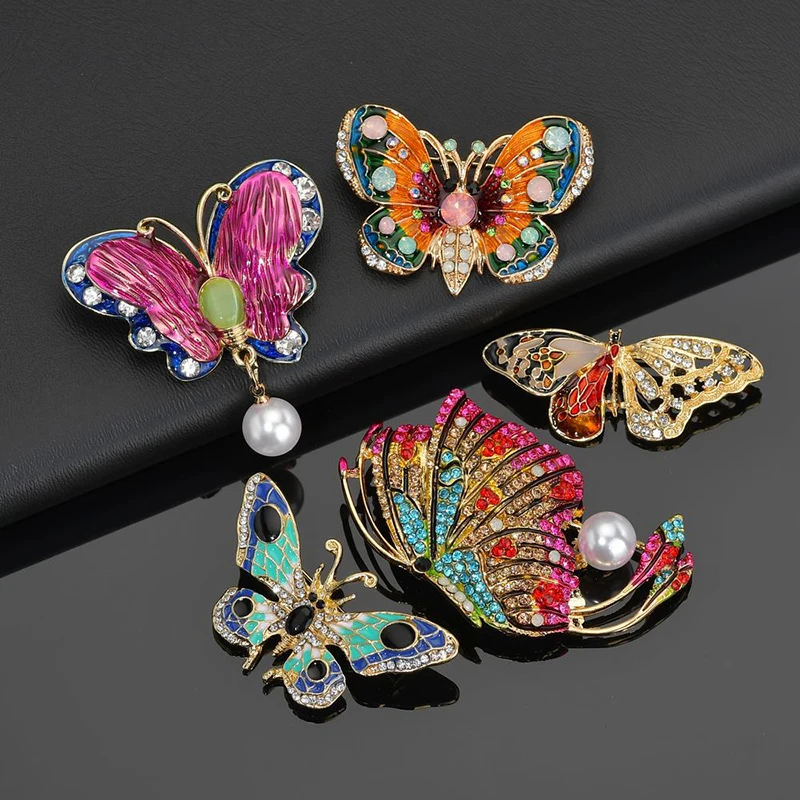 

Modyle Alloy Purple Enamel Butterfly Brooches Men And Women's Metal Rhinestone Insects Banquet Wedding Brooch Gifts