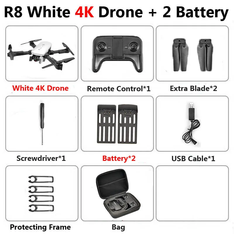 R8 1808 дрон с двойной камерой 1080P 4K PX1600W HD WiFi FPV оптический поток автоматическая красота RC квадрокоптер вертолет XS816 SG106 - Цвет: White 4K 2B Bag