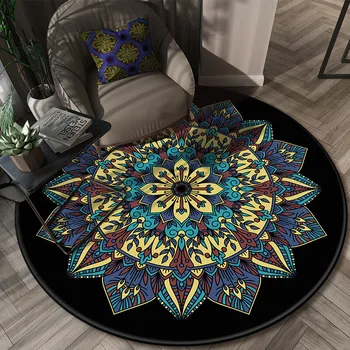 

National Style Mandala Carpet Rugs Home Decor Prayer Area Rug Bedside Doormat Floor Chair Mat Round Carpets for Living Room