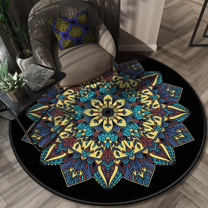 Mandala Blooming Flower Bedroom Round Carpet Floor Non-Slip Room Bath Door Mat 